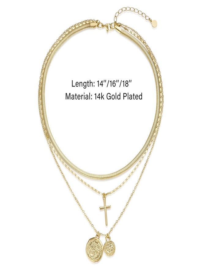 NUZON Gold Layered Necklace for Women 18K Gold Plated Chain Choker Cross Coin Pendant Necklace Simple Cute Jewelry - Image 4